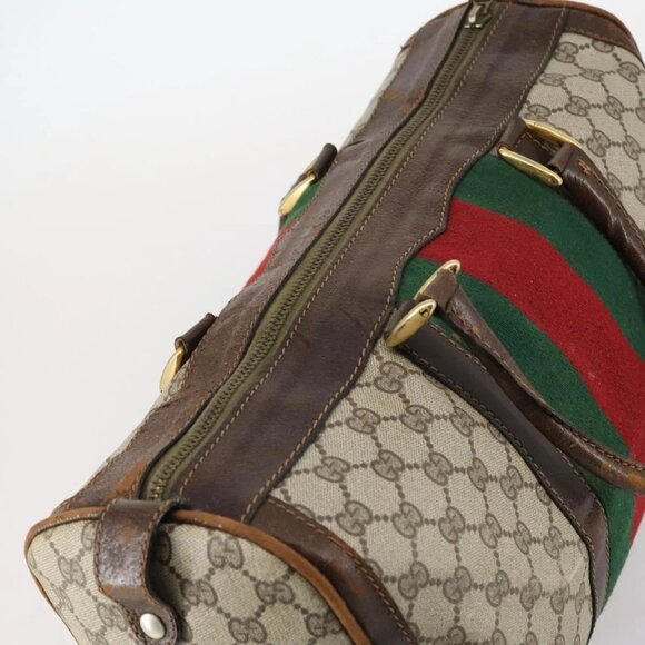 GUCCI GG Supreme Web Sherry Line Boston Bag PVC Beige Gold Red Auth hk3095 - Picture 7 of 16